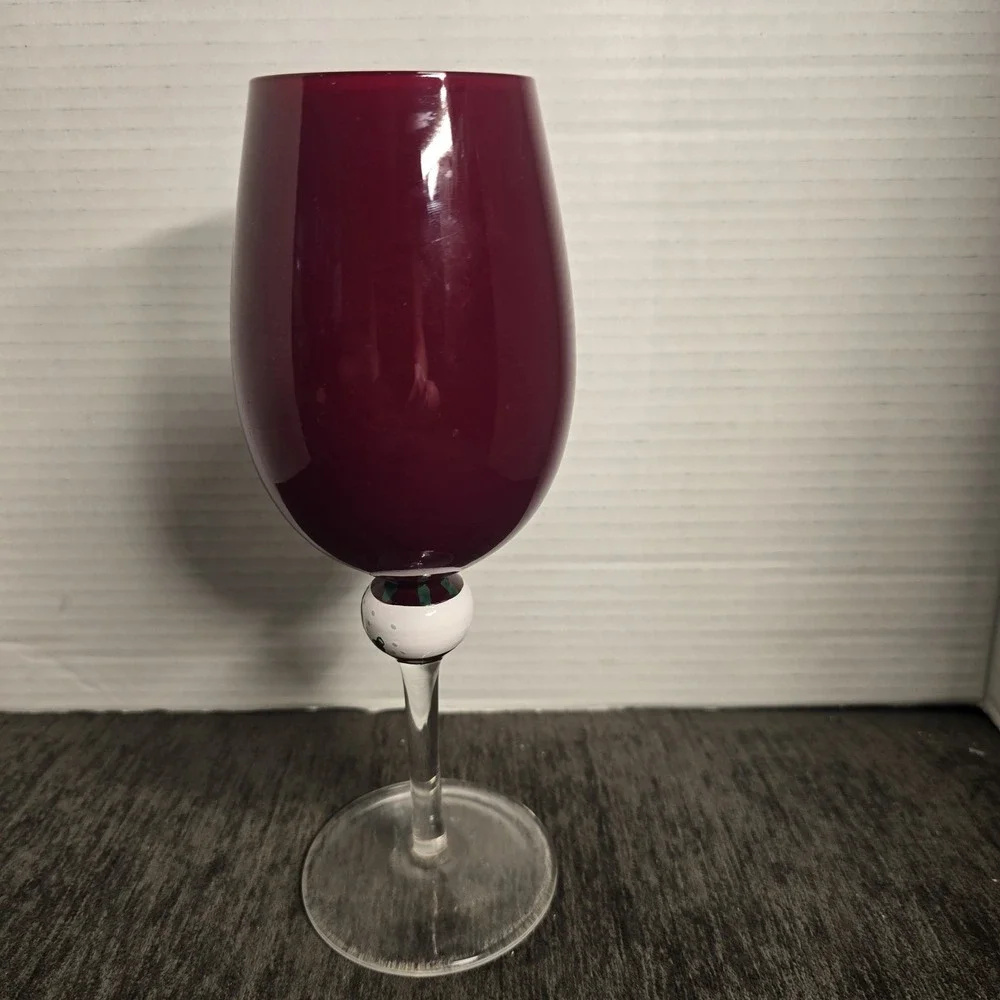 Holiday Hand Painted Cranberry Red Wine Glass Christmas Ornament Stem 9 Inch
